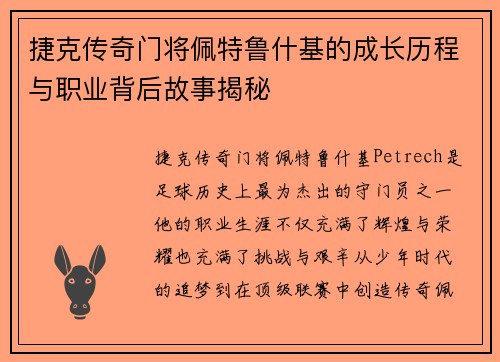 捷克传奇门将佩特鲁什基的成长历程与职业背后故事揭秘